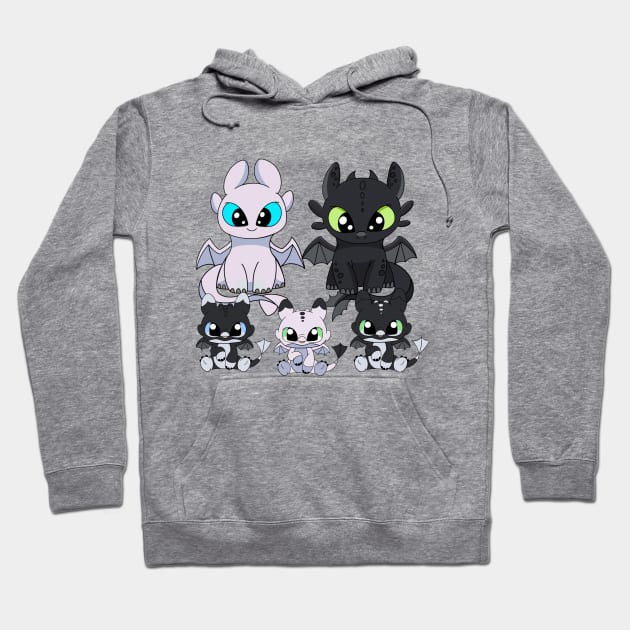 Family dragons, how to train your dragon Toothless & Light fury, night fury babies Hoodie by PrimeStore